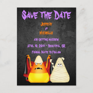 Cute Candy Corn Halloween Wedding Save the Date Announcement Postcard