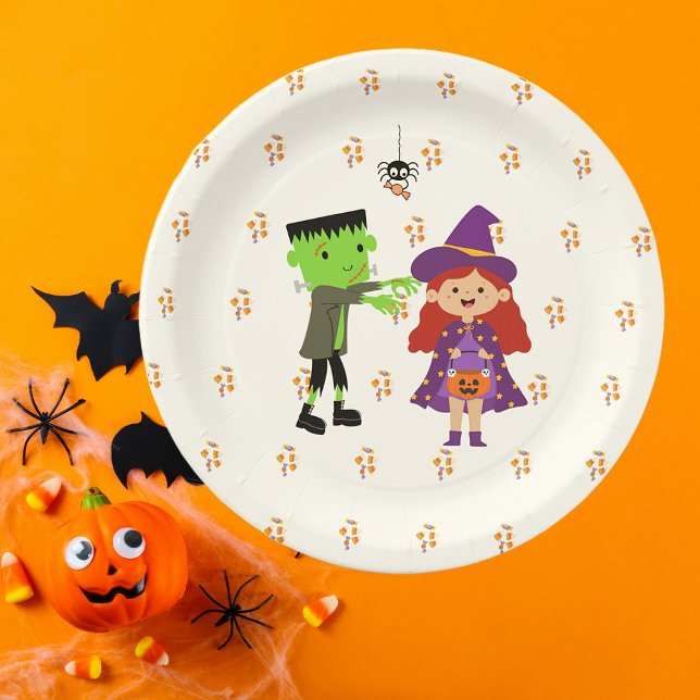 Cute Candy Corn Kids Halloween Costume Party Paper Plate (Cute Kids Halloween Party Small Paper Plate)