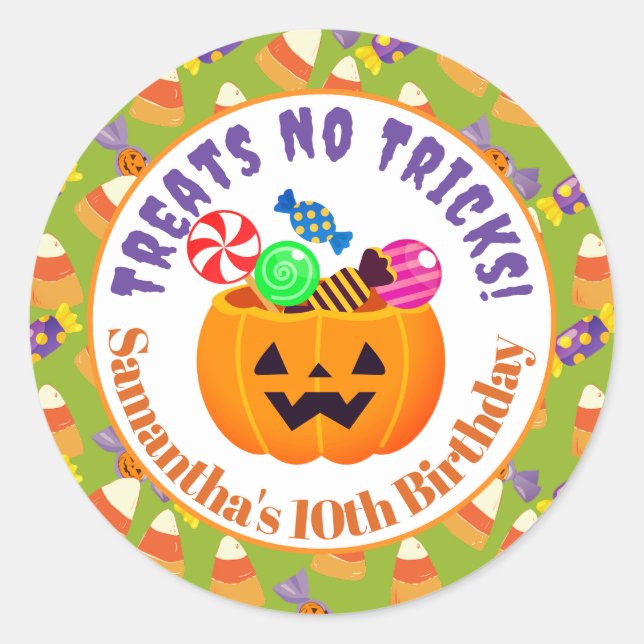 Cute Candy Corn Kids Halloween Party Pumpkin Classic Round Sticker (Front)