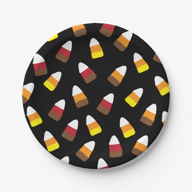 Cute Candy Corn Pattern Halloween Paper Plate (Front)