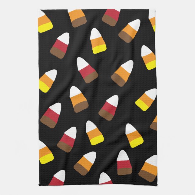 Cute Candy Corn Pattern Halloween Tea Towel (Vertical)