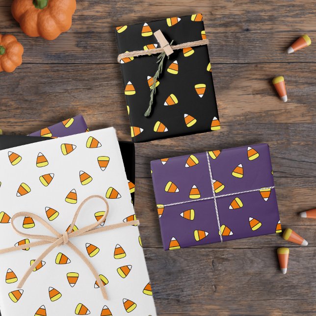 Cute Candy Corn Pattern Trio Wrapping Paper Sheets (Fun candy corn wrapping paper sheets just for you)
