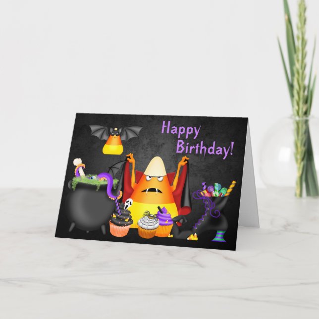 Cute Candy Corn Spooky Treats Halloween Birthday Card (Front)