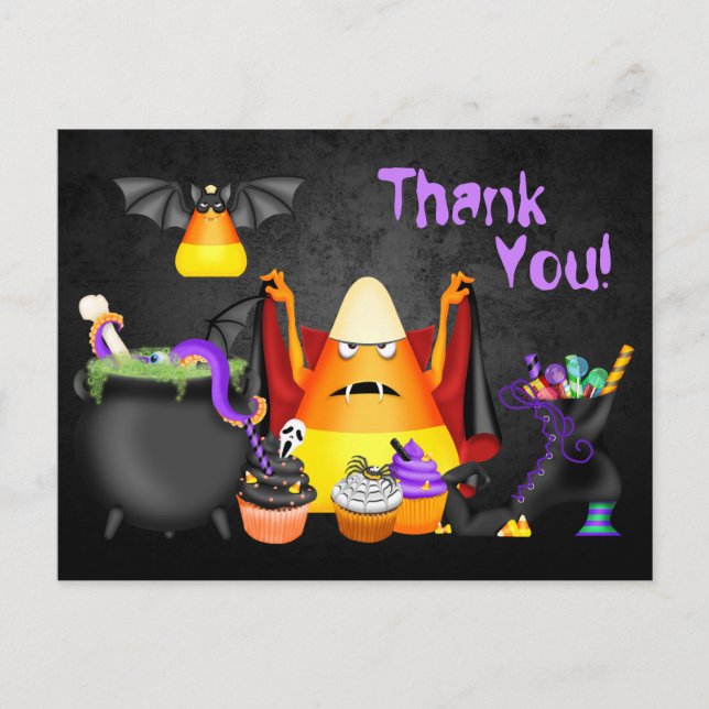 Cute Candy Corn Spooky Treats Halloween Thank You Postcard (Front)