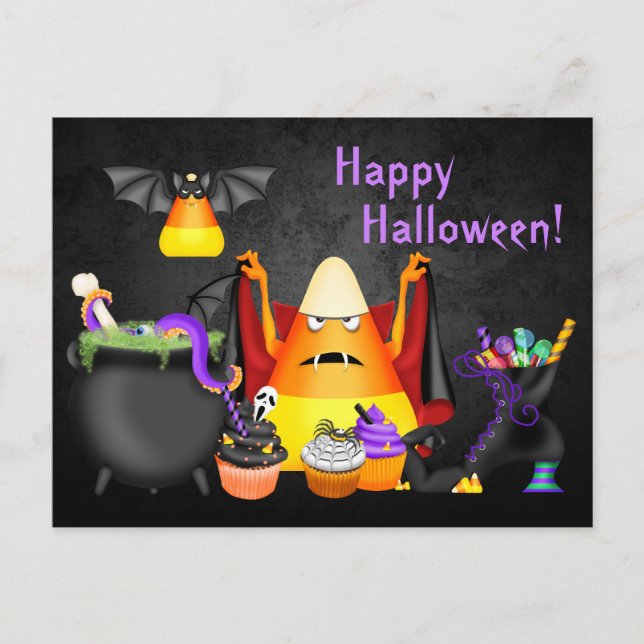 Cute Candy Corn Spooky Treats Happy Halloween Postcard (Front)
