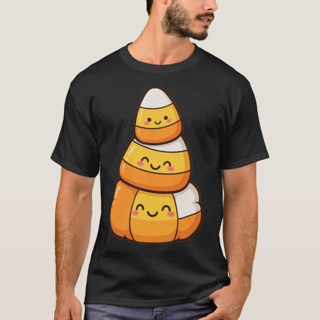 Cute Candy Corn Stack Halloween T-Shirt (Front)
