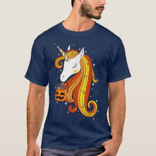 Cute Candy Corn Unicorn Halloween Pumpkin Kids Wom T-Shirt