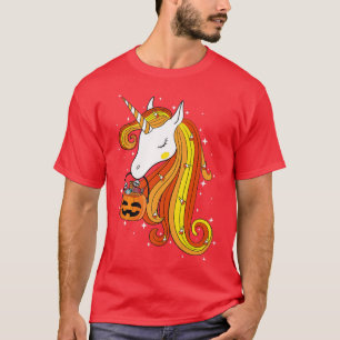 Cute Candy Corn Unicorn Halloween Pumpkin Kids Wom T-Shirt