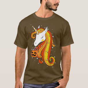 Cute Candy Corn Unicorn Halloween Pumpkin Kids Wom T-Shirt