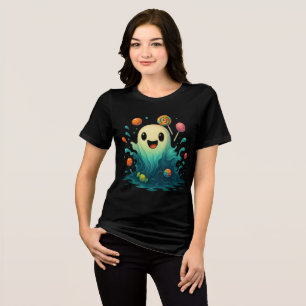Cute Candy Ghost Halloween Illustration Tri-Blend Shirt
