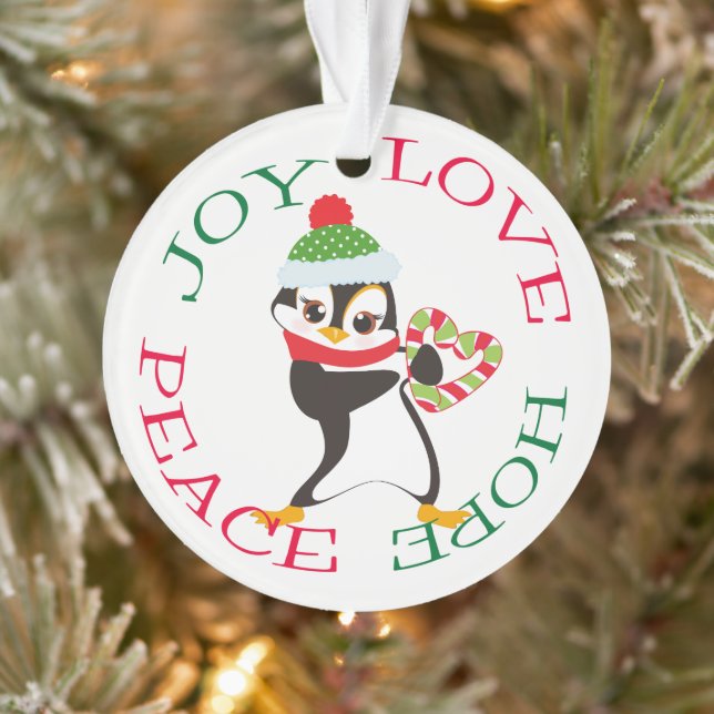 Cute Candy Heart Penguin Kids Ornament (Tree)