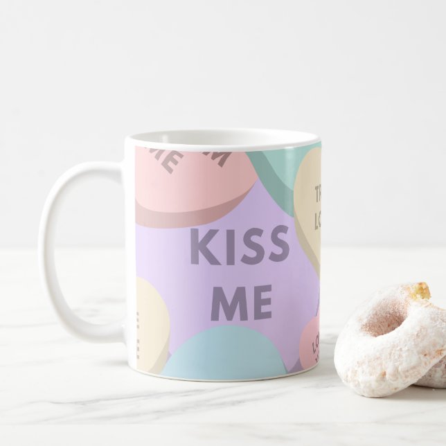 Cute Candy Hearts Valentine's Day Coffee Mug (With Donut)