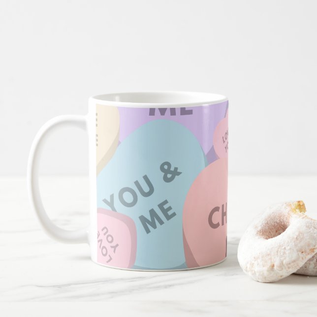 Cute Candy Hearts Valentine's Day Coffee Mug (With Donut)