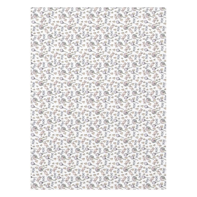 Cute Candy Kids Birthday White Tablecloth (Front)