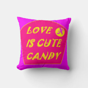 Cute candy love hot pink banana yellow printed cushion