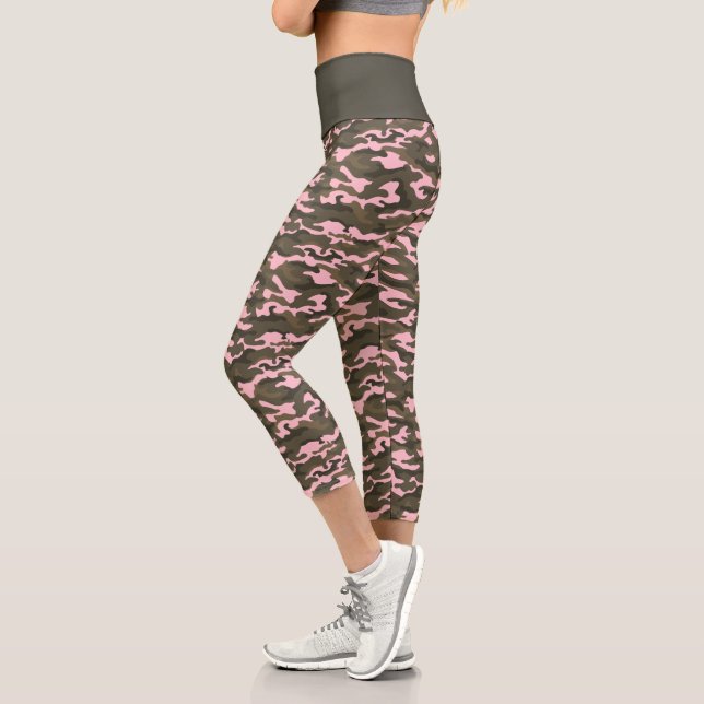 Cute Candy Pink Camo Camouflage Capri Leggings (Left)