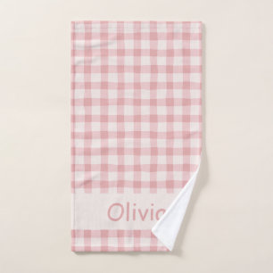 Cute candy pink pastel plaid hand towel