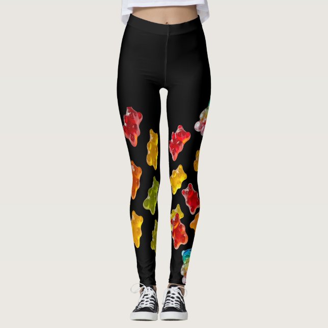 Cute Candy Print Colorful Gummy Bear Leggings (Front)