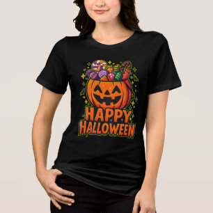 Cute Candy Pumpkin Halloween Trick or Treat Tri-Blend Shirt