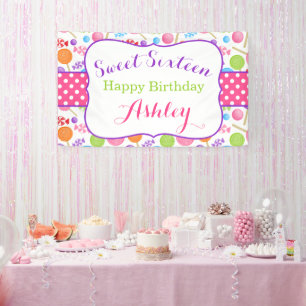Cute Candy Sweet 16 Birthday Party Banner