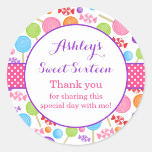 Cute Candy Sweet 16 Birthday Party Favour Classic Round Sticker