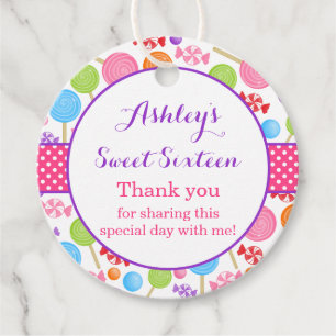 Cute Candy Sweet 16 Birthday Party Favour Tags