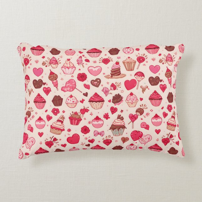 Cute Candy & Sweets Valentine Seamless Pattern  Decorative Cushion (Front)