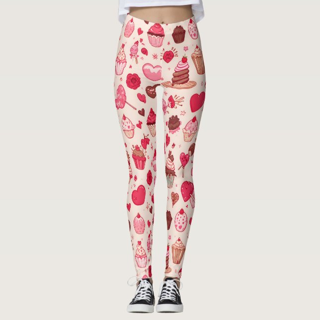 Cute Candy & Sweets Valentine Seamless Pattern  Leggings (Front)