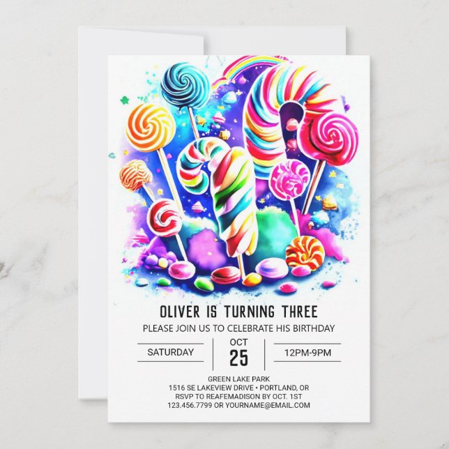 Cute Candyland Kids Birthday Invitation (Front)