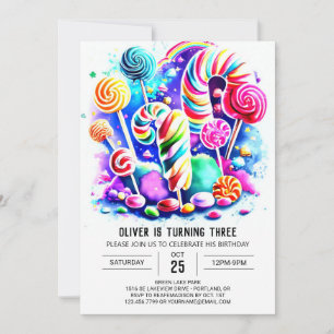 Cute Candyland Kids Birthday Invitation