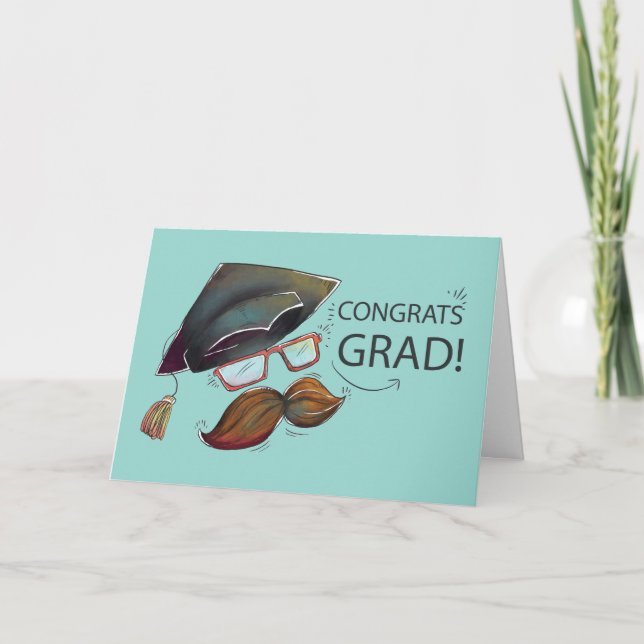 Cute Cap Glasses Graduation Congratulations Card (Front)