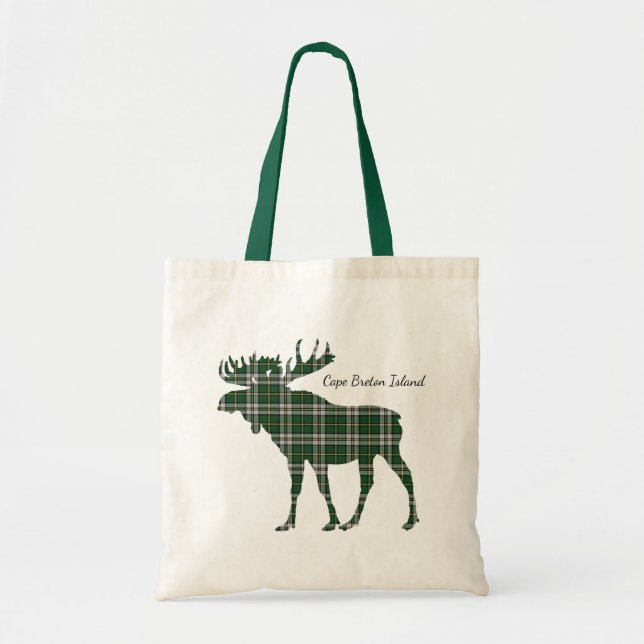 Cute Cape Breton Island moose tartan  tote bag (Front)