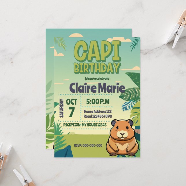 Cute CAPIBARA Invitation (Front/Back In Situ)