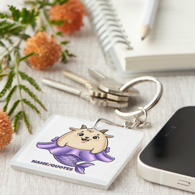 Cute Capricorn Cartoon – Whimsical Zodiac Key Ring (Front Right)