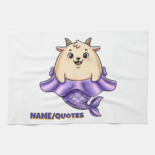 Cute Capricorn Cartoon – Whimsical Zodiac Tea Towel (Horizontal)