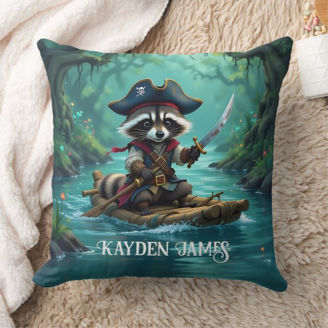 Cute Captain Racoon Rafting Down the River Cushion (Blanket)
