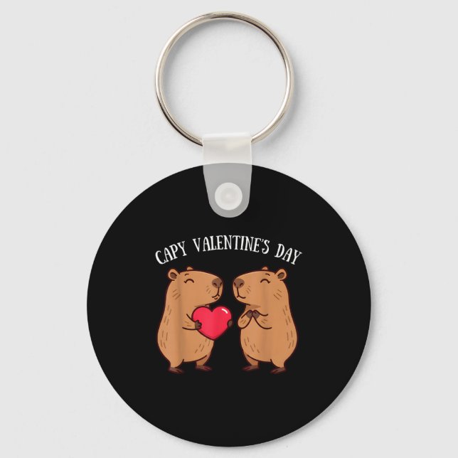 Cute Capy Valentine’s Day Capybara Lovers Romantic Key Ring (Front)