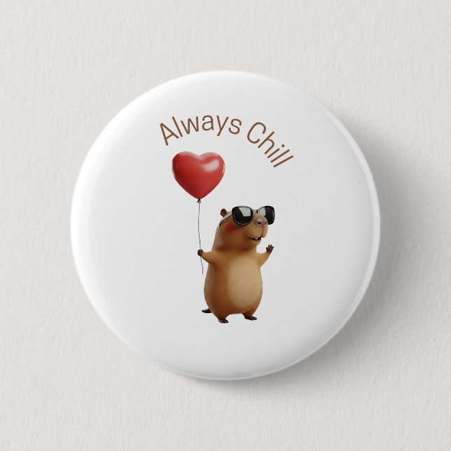 Cute Capybara Always Chill Heart Balloon Pin Butto (Front)