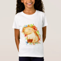 Cute Capybara Among Blooming Flowers