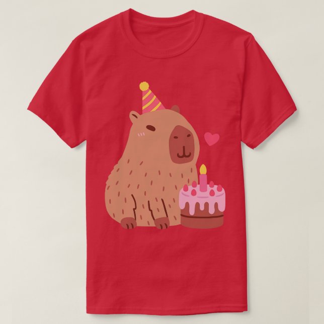 Cute Capybara And Birthday Cake T-Shirt (Design Front)