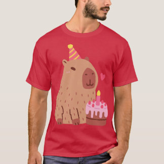 Cute Capybara And Birthday Cake T-Shirt