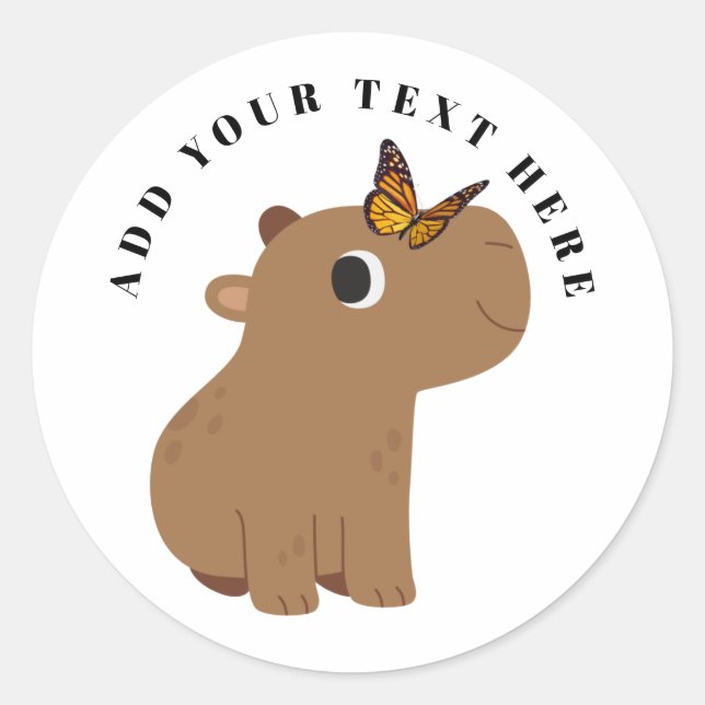 Cute Capybara And Butterfly Classic Round Sticker (Front)
