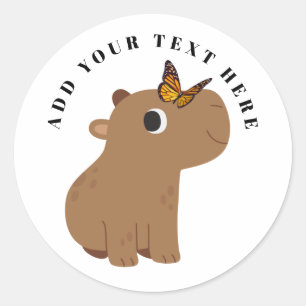 Cute Capybara And Butterfly Classic Round Sticker