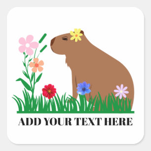 Cute Capybara And Flowers  Square Sticker