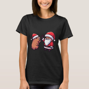 Cute Capybara And Santa Claus High Five Christmas T-Shirt