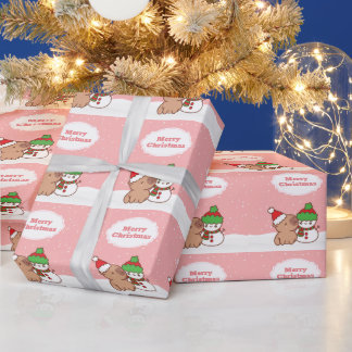 Cute Capybara And Snowman Christmas Wrapping Paper