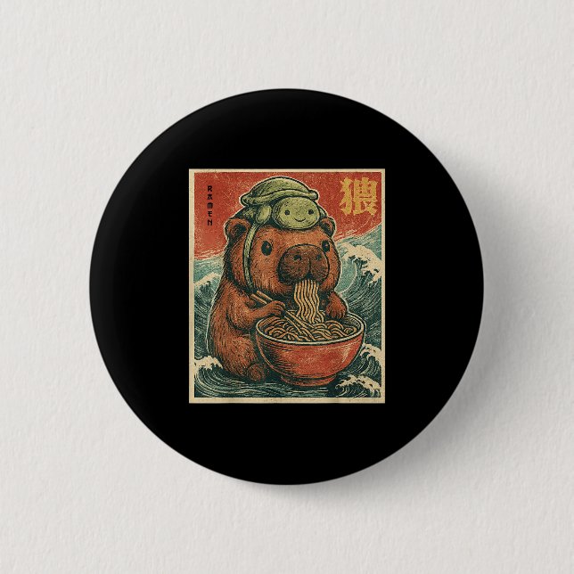 Cute Capybara And Turtle Backpack Ramen Kawaii Cap 6 Cm Round Badge (Front)