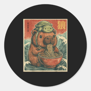 Cute Capybara And Turtle Backpack Ramen Kawaii Cap Classic Round Sticker