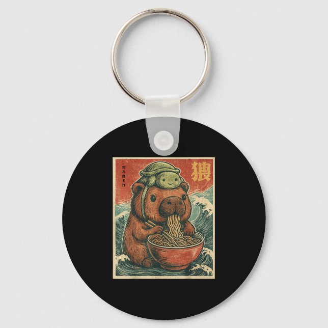 Cute Capybara And Turtle Backpack Ramen Kawaii Cap Key Ring (Front)