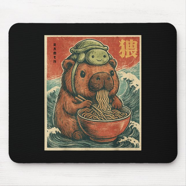 Cute Capybara And Turtle Backpack Ramen Kawaii Cap Mouse Mat (Front)